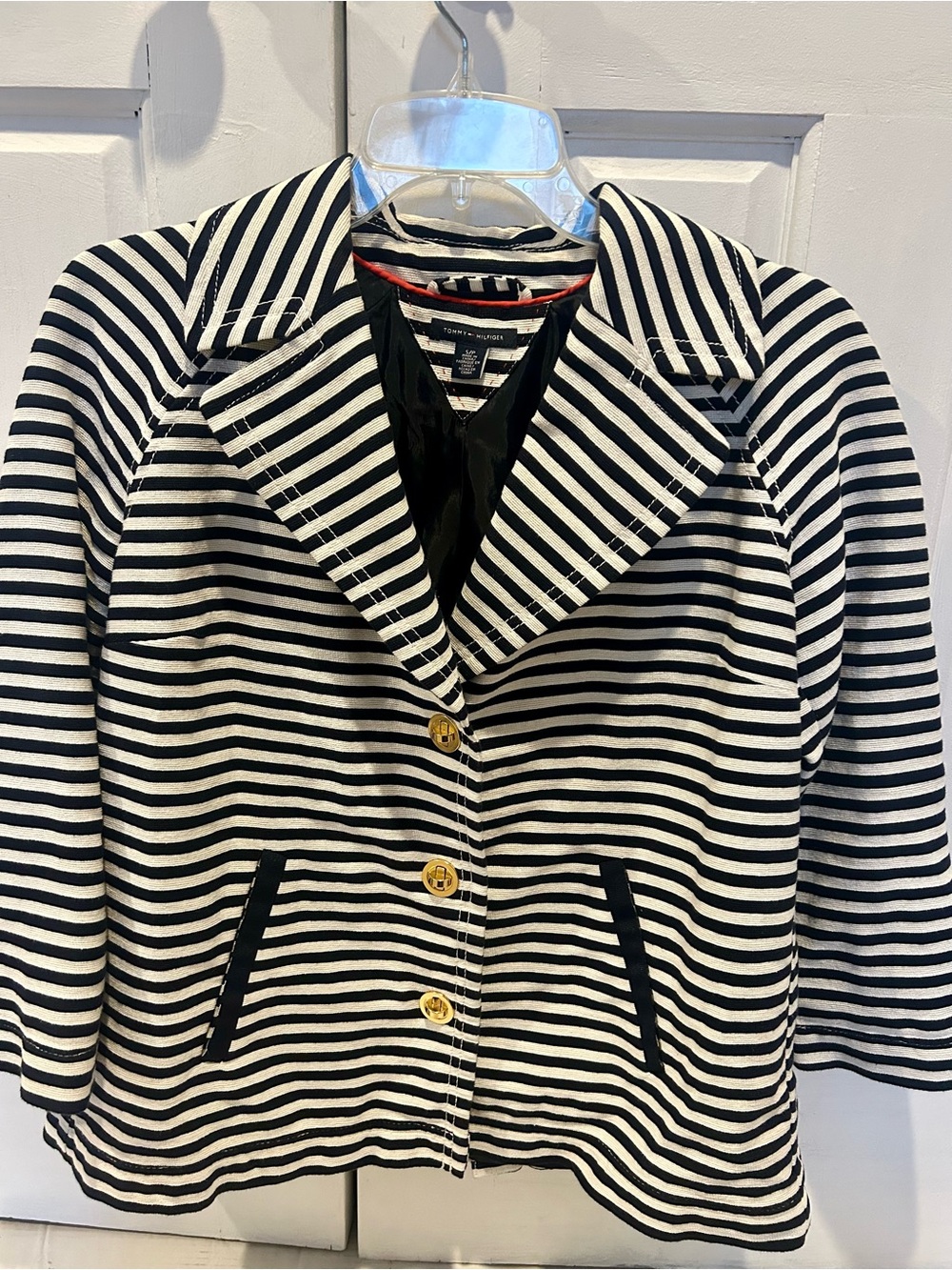 Tommy Hilfiger Black & White Striped Blazer with Gold Buttons